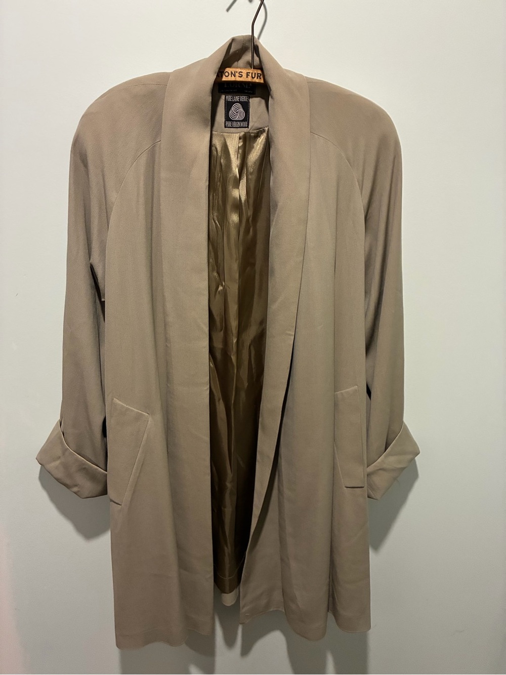 LORNE Vintage Virgin Wool Open Front Beige Khaki Sage Coat Size 10